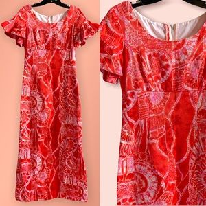 70s Vintage Corduroy Empire Waist Maxi Dress